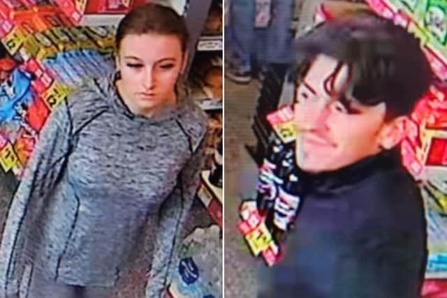 Police have issued a CCTV image of two people they would like to speak to following a theft from the SPAR store in Sleights.