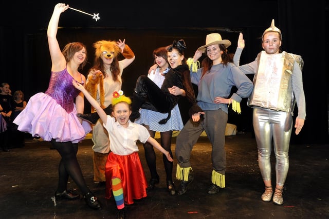 Kevin O'Connor School of Irish Dancing annual show pre pics in 2009. Advanced dancers Josanne Machon (as the Good Witch), Natasha Pitts (as Lion), Sarah Wood (Dorothy), Chloe Morgan (Toto), Sarah Olley (Scarecrow), Emily Martin (Tin Man) and Caitlin Pitts (as a Munchkin).