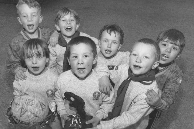 The 2nd Earl of Londesborough's Own Beaver Scouts five-a-side football team are pictured with their runners-up trophy from a tournament they took part in in March, 1997. From left, back, Sam Rivers, Daniel Aranyi, Sammy Stokes, Jordan Aitken; front, Adam Stokes, Thomas Tyson (captain), and Stephen Marson. 