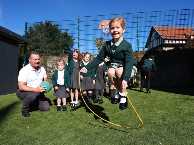 Having fun in the new outdoor play area