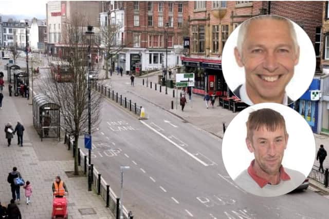 Scarborough town centre (photo by Richard Ponter) and inset, Coun Rich Maw and NYC's Richard Foster.