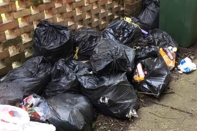 The bags of waste dumped near bins in Bessingby Gate, Bridlington, in April last year.