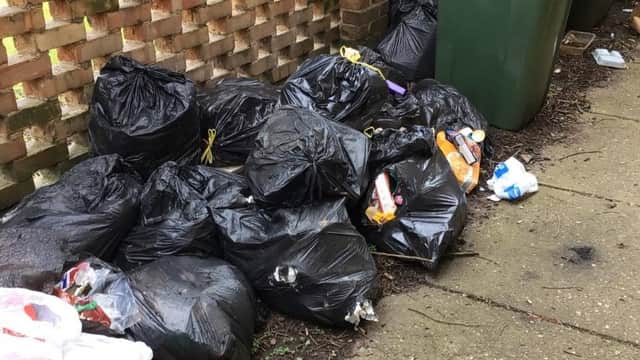 The bags of waste dumped near bins in Bessingby Gate, Bridlington, in April last year.