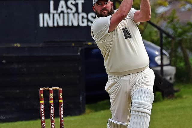 Staxton's Ryan Baldry hits out during his explosive 66 against Sherburn. Photo by Simon Dobson