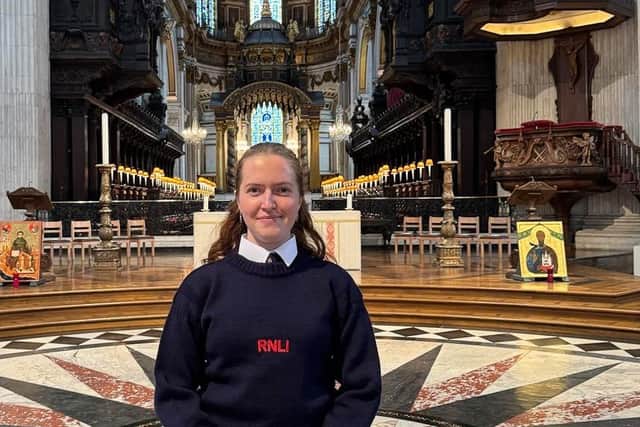 Staithes and Runswick's Katarina Harrison-Gaze at St Paul’s Cathedral in London, before giving a reading at the Annual National Service for Seafarers.