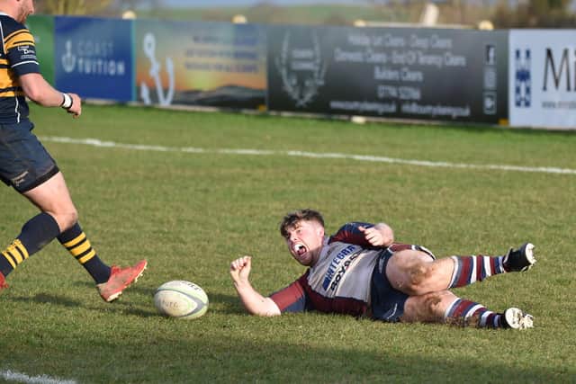 Scarborough RUFC celebrate a try in the home win against Bridlington RUFC.