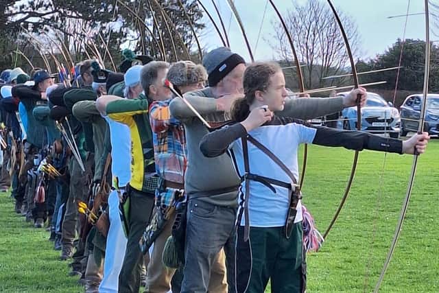 The Agincourt Volley at the ABBA Dabba Do Longbow Tournament.