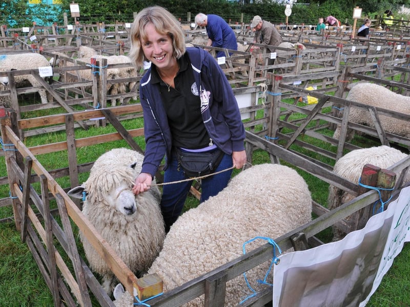 Thornton Le Dale Show 2012; Jane Shipley with her Leicester Longwool sheep.