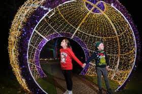 Isla and Felix enjoy the Wonderland Globe at the Sewerby Winter Wonderland.