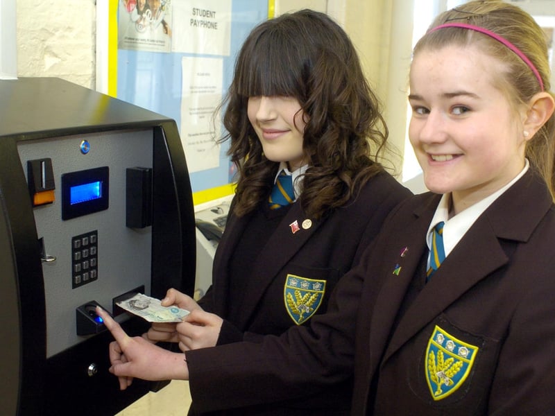 Using the new biometric catering system are Scalby School students Billie Fawcus (left) and Amelia Teasdale..
101620