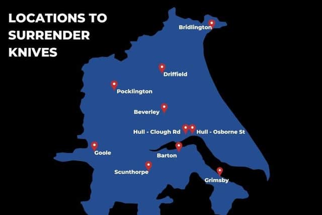 Knife bins will be placed outside these police stations.