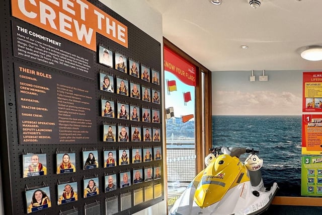 The crew's photos are displayed on the wall