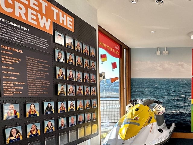 The crew's photos are displayed on the wall