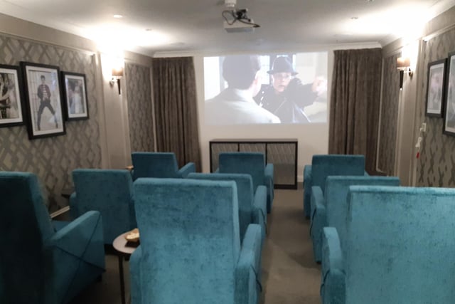 The cinema room at Whitby's The Mayfield, where residents can watch films and sports fixtures.