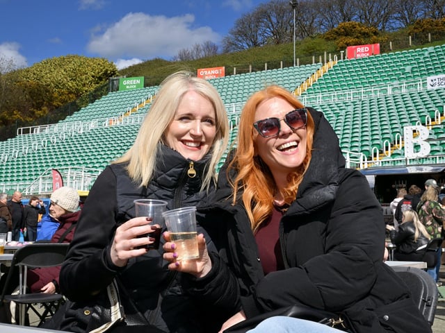 Tracy Bell and Orla O'Carroll enjoy a drink together.