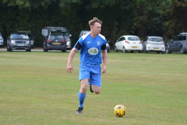 Sam Besau hit a well-deserved equaliser for Heslerton in their opening game against West Pier. Photo by Cherie Allardice