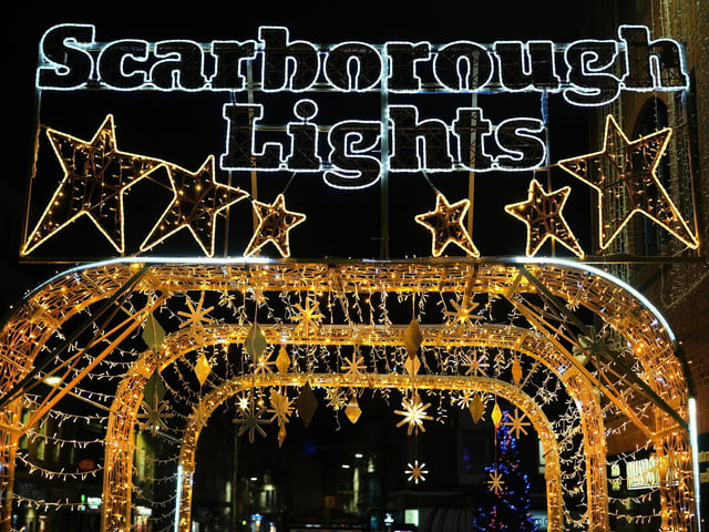 The festive illuminations welcome visitors to Scarborough