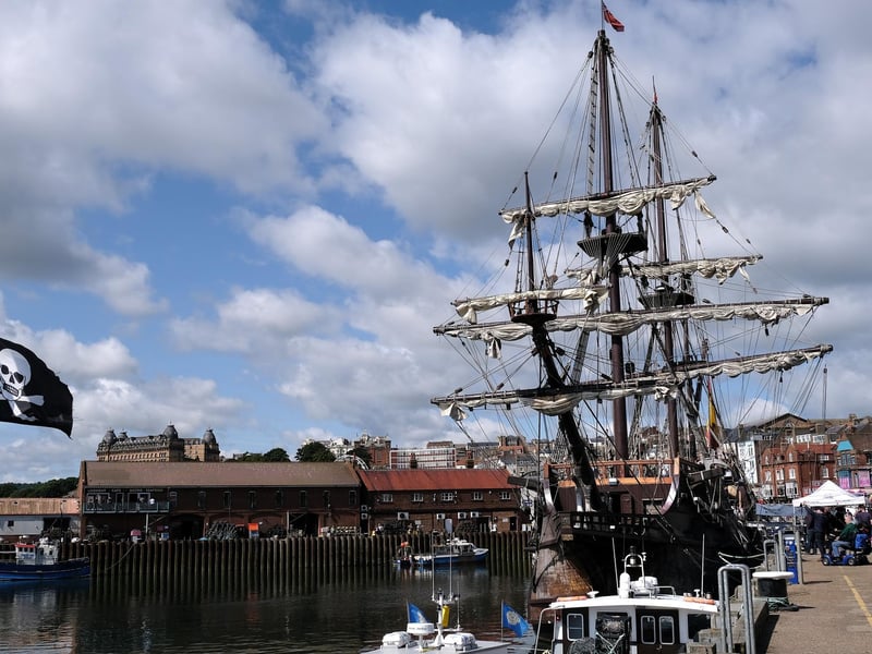 The Galeon Andalucia in Scarborough with the Grand in the background.