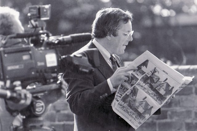 ITV Calendar's Richard Whiteley reads the Scarborough Evening News for the latest. The hotel chimney stack collapsed while Calendar was live on air.