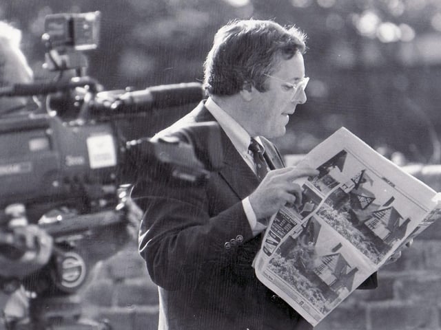 ITV Calendar's Richard Whiteley reads the Scarborough Evening News for the latest. The hotel chimney stack collapsed while Calendar was live on air.