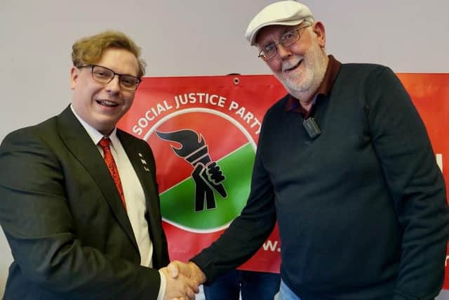 Social Justice Party selection meeting - Coun Tony Randerson (left) pictured with Asa Jones.