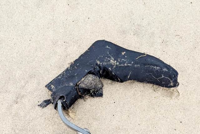 Brenda Ogden’s lost prosthetic leg (PICTURED) was found by Elizabeth Forbes, 38, who was walking along the beach looking for fossils.