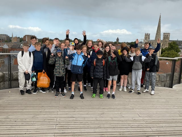 East Whitby School year six leavers, pictured at Clifford's Tower in York.