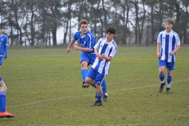 Heslerton Hedgehogs, blue kit, lost 6-0 at home to York RI.. Photo by Cherie Allardice