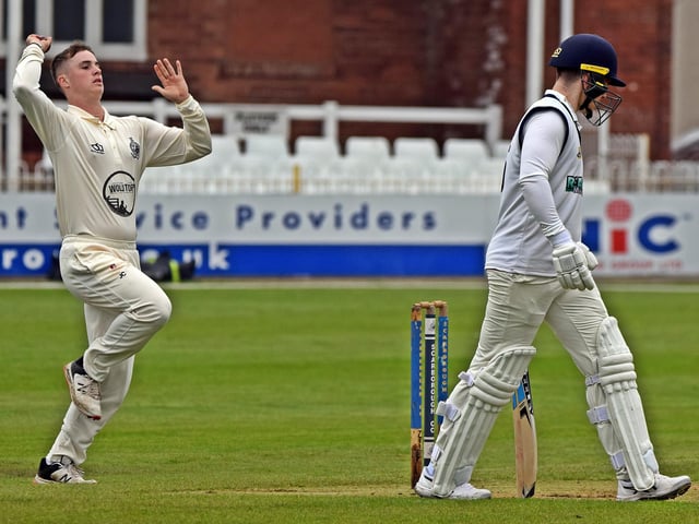 New signing Jack Redshaw hurls in a delivery for the hosts.