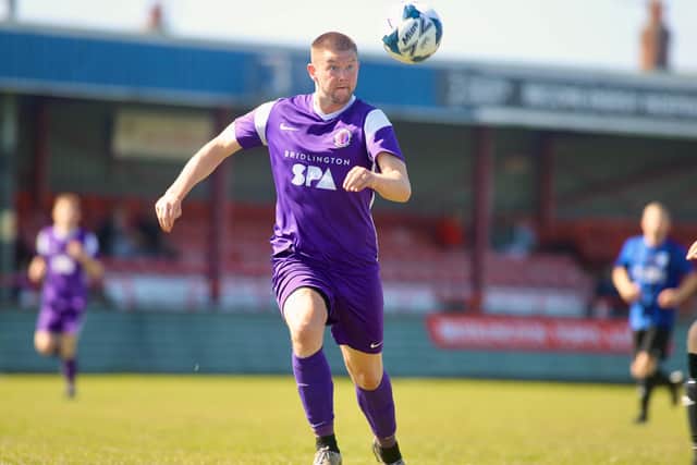Bridlington Spa, purple, were beaten by Premiership champions Goole in the HE Dean Cup final at Queensgate. Photo by Alexander Fynn