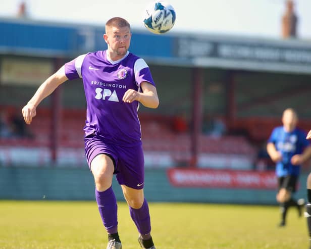 Bridlington Spa, purple, were beaten by Premiership champions Goole in the HE Dean Cup final at Queensgate. Photo by Alexander Fynn