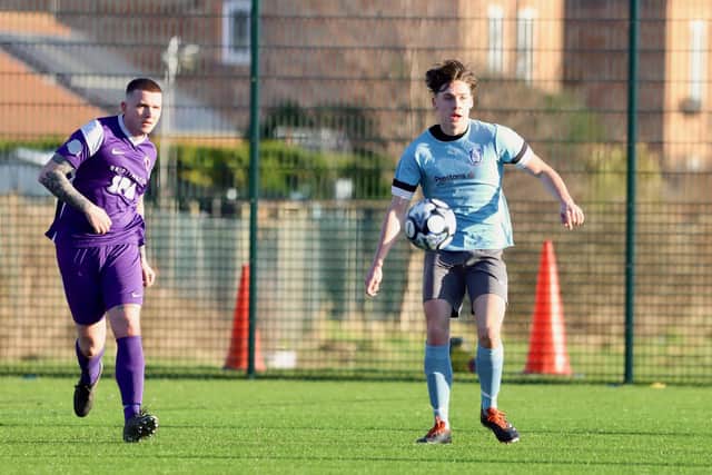 Brid Rovers Reserves, blue kit, on the attack against Brid Spa. Photo by TCF Photography