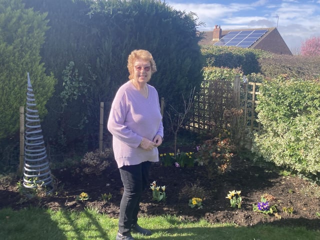 Here Bridlington local Dorothy is out proudly admiring her spring flowers.