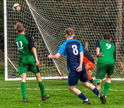 Kieran Wade (no 8) - pictured earlier this season - scored a hat-trick in the win at Goal Sports.