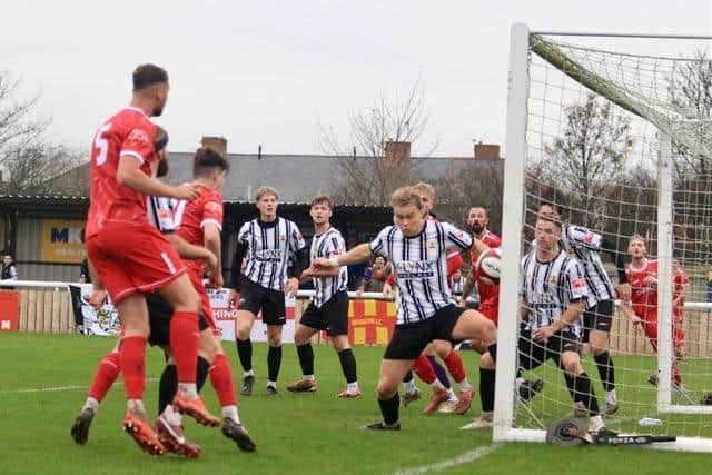 Sam Leverett heads home for Brid at Ashington