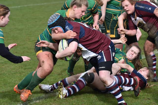 Sam Knight looks to power through for Scarborough RUFC Valkyries during their home win against Northallerton. PHOTO BY PAUL TAIT