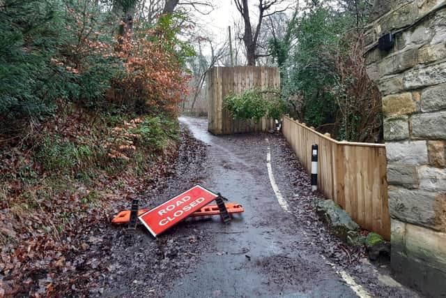 Road closure at the bottom of Danger Bank between Ruswarp and Whitby.