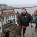 Amputee Lucie Maguire climbs the 199 Steps in Whitby. photo: Richard Ponter