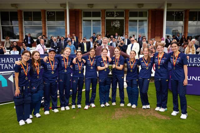 Last year's Girls Hub winners, Guildford Girls, with the trophy