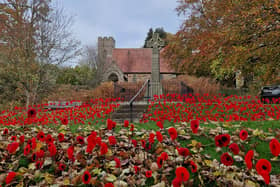 Poppies in front of St James' Church, Lealholm.