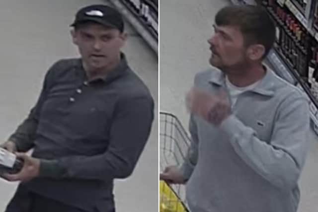 CCTV images of two men police would like to speak to following a shop theft in Scarborough.