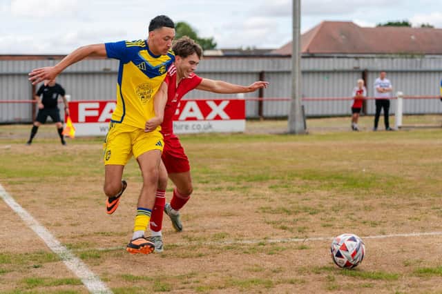 New signing Rio Allan opened the scoring for Boro in their 5-0 win at Selby. Photo by Wandering Photography