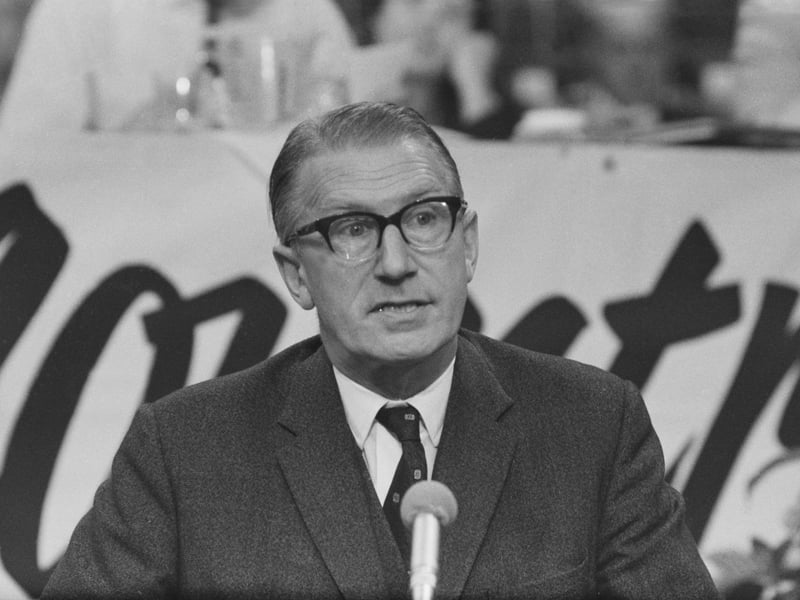 British Labour Party politician Christopher Mayhew (1915 - 1997) at the Labour Party conference in Scarborough, October 1967.