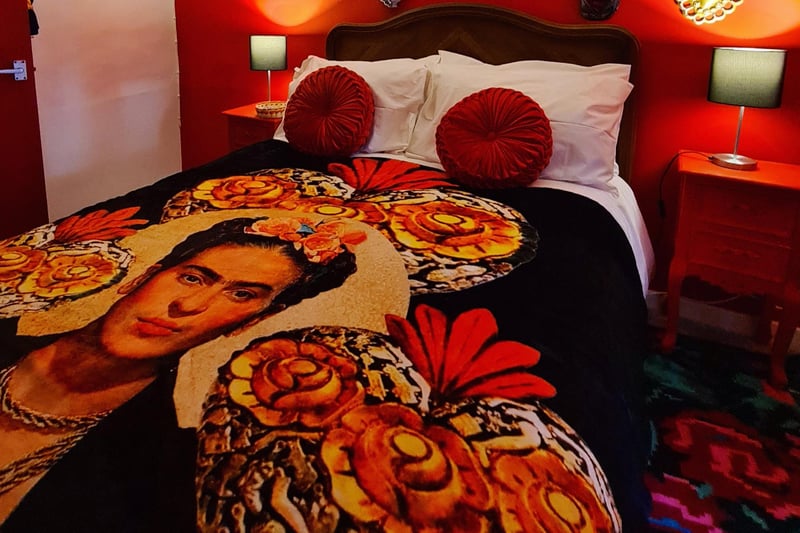 Mexican theme to this bedroom.