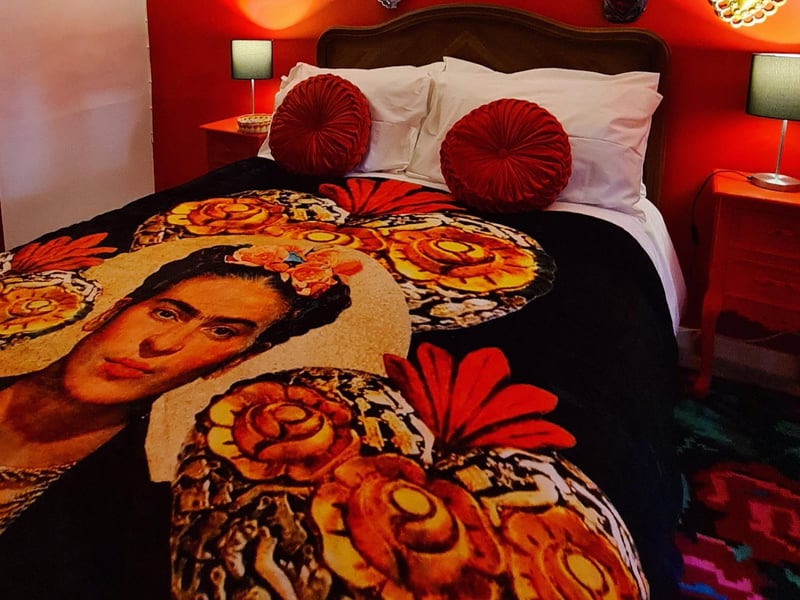 Mexican theme to this bedroom.