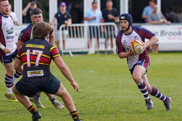 Joe Davies in action for Scarborough RUFC in the 92-21 Papa John's Plate semi-final loss at West Bridgford. Photo by Charlie Hopper