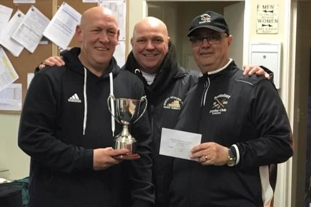 Visitors Stuart Thompson, right, and Andy Webb, left, earned the Whitby crown green bowls merit win.