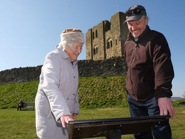 Mum Margaret and son David explore the castle grounds