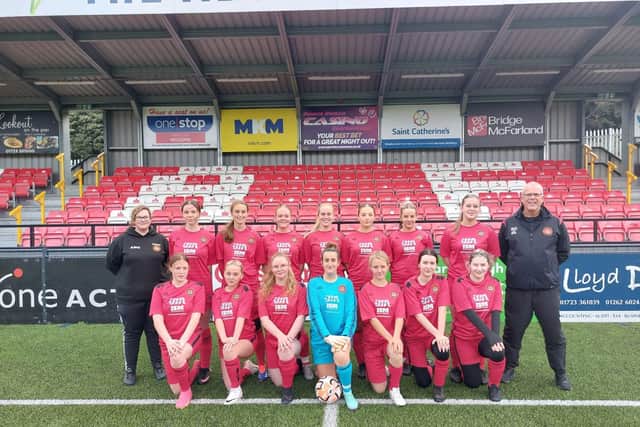 Scarborough Ladies U18 show off their new kit sponsored by ISM Engineering.