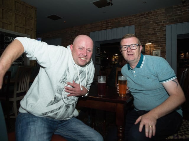 Andy & Lez enjoying the football on the big screen in The Scarborough Flyer.